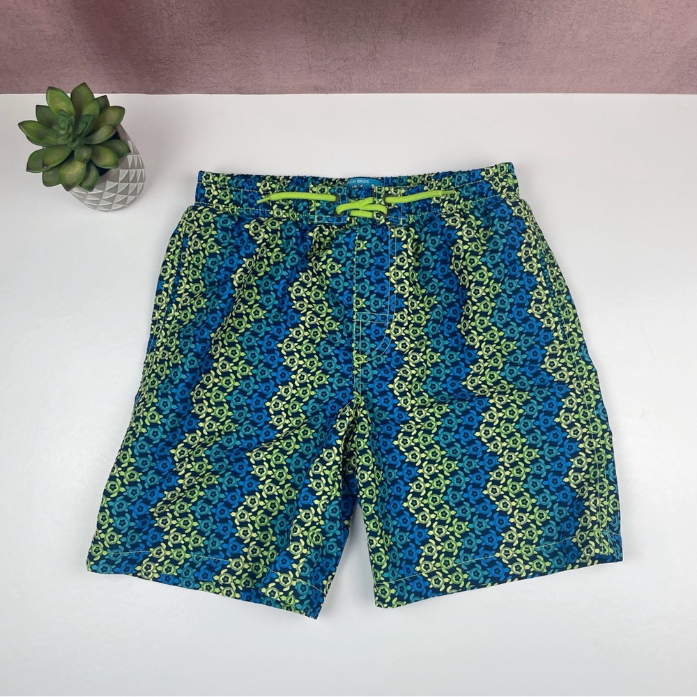 Beach Bros. Blue Green Yellow Sea Turtle Tropical Swim Trunks Shorts Boy 14